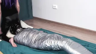 Mummified Sub Getting Scratching Tickling and Queening by Gf into Leather Pants