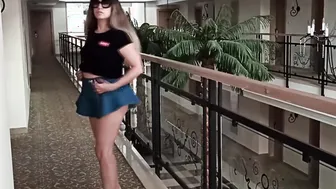 Hottie Walks into the Hotel Lobby and Plays with her Boobies and Cunt