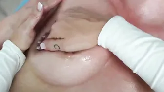 Gigantic Titted Blonde finger fuck orgasm at strokes parlor