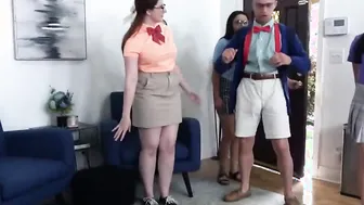 Geeks girlfriends calling over classmate for a foursome