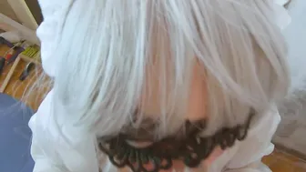 Painted College Girl into Mask offer Slobbering Head and Eagerly Swallows Cum