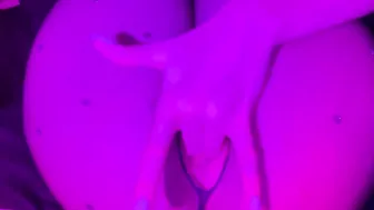 Juicy Booty inside Torn Stockings having Fun with Clear Jelly Toy into Neon Light