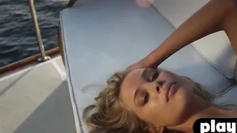Stunning blonde Allie Leggett Beauty posed on the boat inside crazy sexy panties