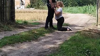 Outdoor fellatio older factory entrance