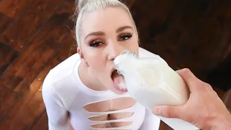 Kendra Sunderland Kneels Down Pours Milk Down Her Throat