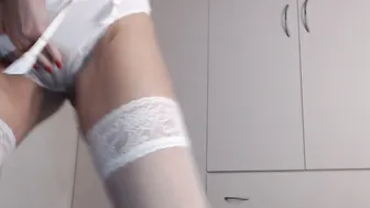 PEE into Lingerie WETTING LINGERIE Pissing inside Doggy Style Bombshell White Underwear