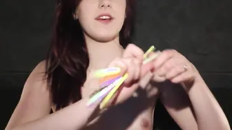 Hot Bombshell masturbating with crazy glowsticks opening up her tight twat for the camera