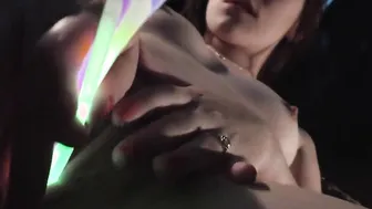 Hot Bombshell masturbating with crazy glowsticks opening up her tight twat for the camera