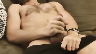 Jerking Off On the Couch While Gf Watches and Fingering Herself Off-Camera