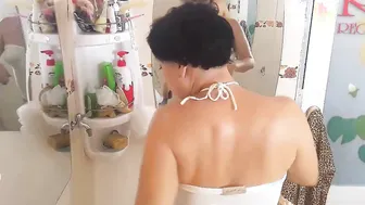 A delicious lady shaves her armpits inside the shower room lathers her body with shower gel webcam one-three