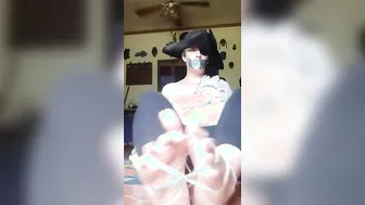 Hottie pirate tomboy with duct taped mouth ties and tresses her toes inside different ways for you .