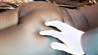 Oil Rubs and Cummed for babe Butt inside Leather Pants