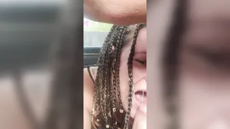 Freckled braided pawg give daddy road fellatio and getting interrupted by sext from her boy vibrator