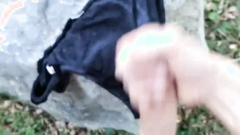 Found some Lingerie Into The Forest and like a Pig I Jerked Off and Cum in them