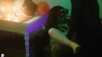 the horrible Halloween night is left with an orgasm between ghosts