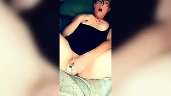 sexy nerdy MILF makes herself cum with her melons out. Irresistible Beauty surprised face.
