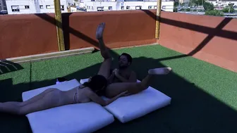This woman loves to eat her fathers friends booty inside different positions on the roof 100%