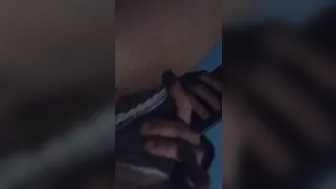Smoking and touching my fat twat through my matching lingerie while I see porn