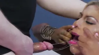 Trashy slave eats dommes rough penis before anal