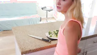 My blonde stepsis Kenzie Kai rides my rough penis after she swallowed