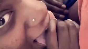 Black Beauty blows white penis