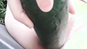 Desperate cunt with mouth Fucks Herself With Zucchini Into Garden