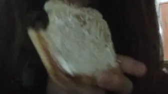 Giantess makes a sandwich and you are a ingredient.