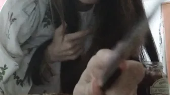 Giantess makes a sandwich and you are a ingredient.