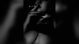 Demon chick needs a smoke break inhales cigarettes long and deep