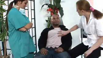 Dominas humiliate tiny african penis guy into filthy trio