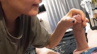 Cum into mouth - Amateur short hair cunt with mouth plays with his penis until he ejaculates pov closeup