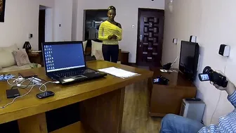 Ebony Office Slave Skank Getting a Sloppy Throat Banged