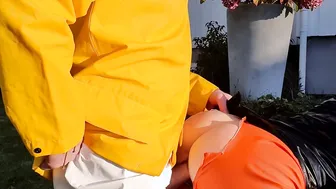 Sex and squirt on ebony LATEX raincoat