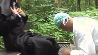 At the cemetery a nun doesnt let herself be begged to got pounded by a passing doctor