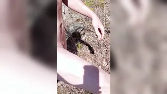 Huge cock boy swinging dick around inside the sunlight on naked hike