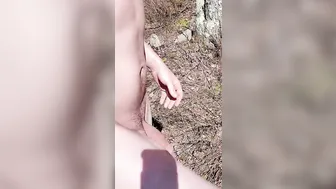 Huge cock boy swinging dick around inside the sunlight on naked hike