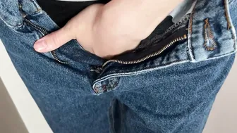 Moans and touches herself into jeans