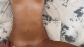 Beauty milf fucks a gigantic cock and jerks him off on herself
