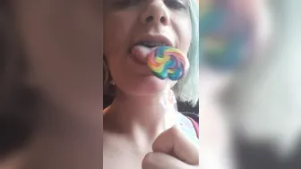 Red Slut porn video – Blue haired sluts licks and blows lollipop
