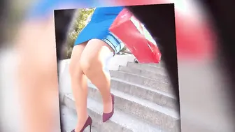 BBW Milf inside tight blue dress naked tights upskirt