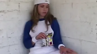 Little April loves baseball games and finger fucked