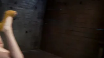 Blonde hogtied and pulled into the air