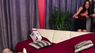 CFNM femdoms humiliating submissive into dirty 3 way