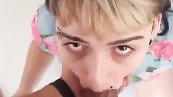 Vulgar Goddess swallowing cum for lunch