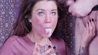 Food bondage BONDAGE sub eats cum over and over