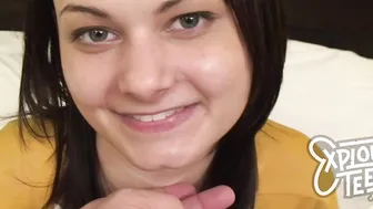 18 yr old skinny brunette sucks cock POV style