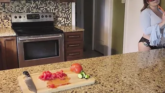 Slicing and crushing Food and RUBBING it inside MY GIGANTIC mom TITS
