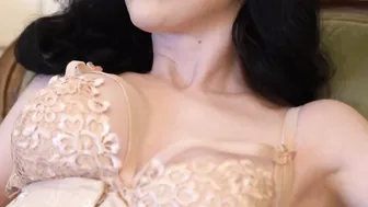 Garter porn video – Babe inside a corset trying on beige pantyhose