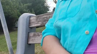 17 minutes of upskirt bare cunt sitting inside the bench by the seawall masturbating for the boaters