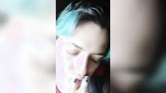 Blows fingering shows tongue and throat titty tease